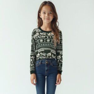 ❤️ Roots kids Green Patterned pyjama thermal top L